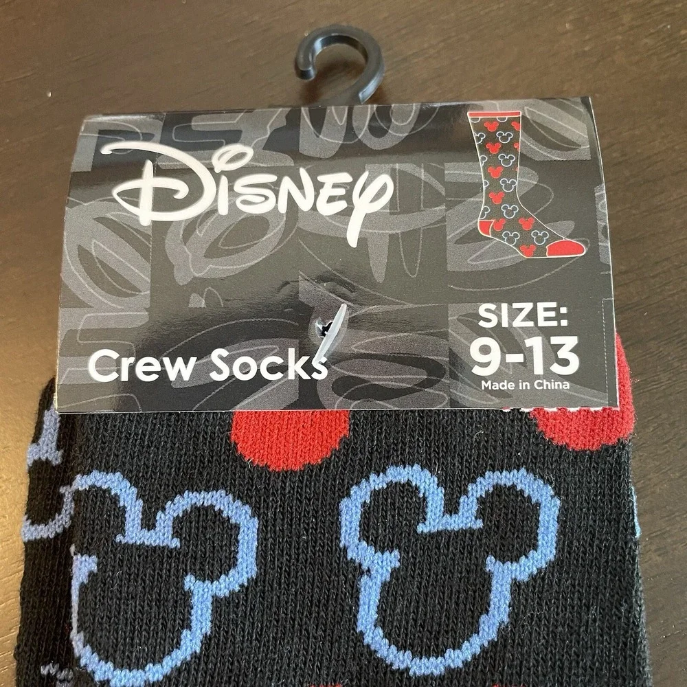 NEW Mickey Mouse Crew Socks Unisex Adult Red And Black Mickey Heads Size 9-13